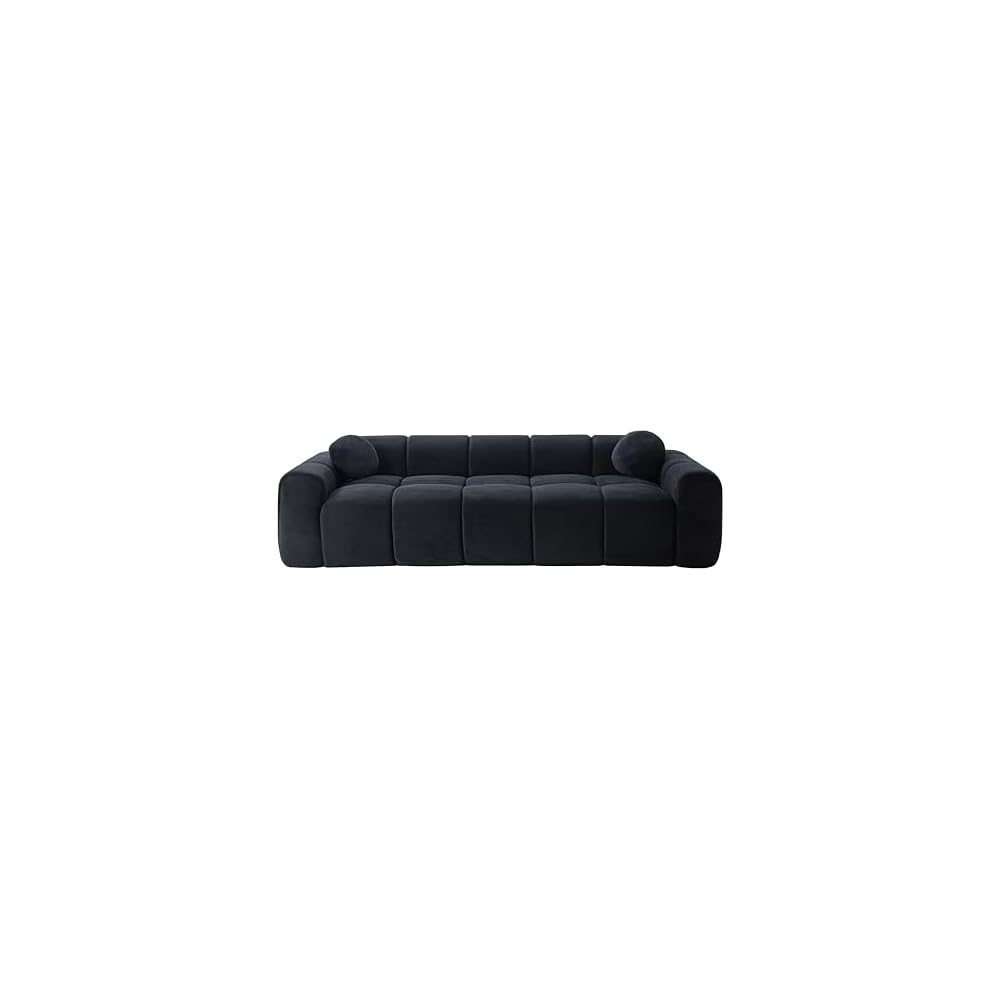 98.4" Cloud Sofa Couches, Comfy Upholstered Corduroy 3-Seater Boneless Marshmallow Couch, Modern Oversized Loveseat Sofa with Pillows for Living Room Apartment Small Spaces, Black