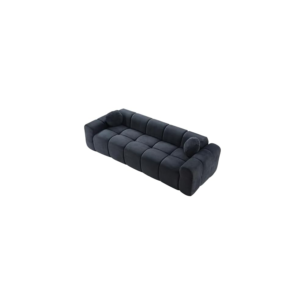 98.4" Cloud Sofa Couches, Comfy Upholstered Corduroy 3-Seater Boneless Marshmallow Couch, Modern Oversized Loveseat Sofa with Pillows for Living Room Apartment Small Spaces, Black