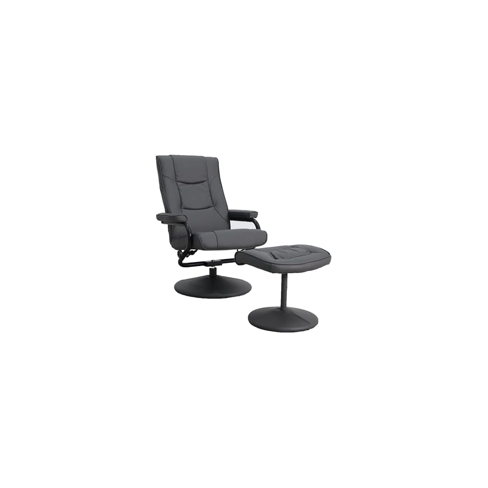 Flash Furniture Rachel Contemporary Multi-Position Recliner and Ottoman with Wrapped Base in Cream LeatherSoft