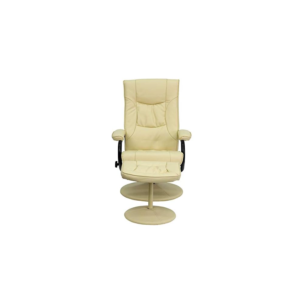 Flash Furniture Rachel Contemporary Multi-Position Recliner and Ottoman with Wrapped Base in Cream LeatherSoft