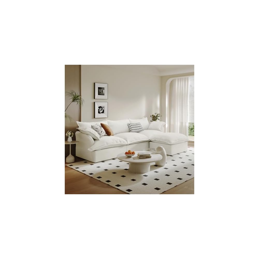 Cloud Sectional Sofa,114.2" Large L Shape Convertible Modular Couches,Down Fill Sectional Sofa,Detachable Couch Cushion Covers,4 Seater Corner Sofa with Ottoman for Living Room, Cream White
