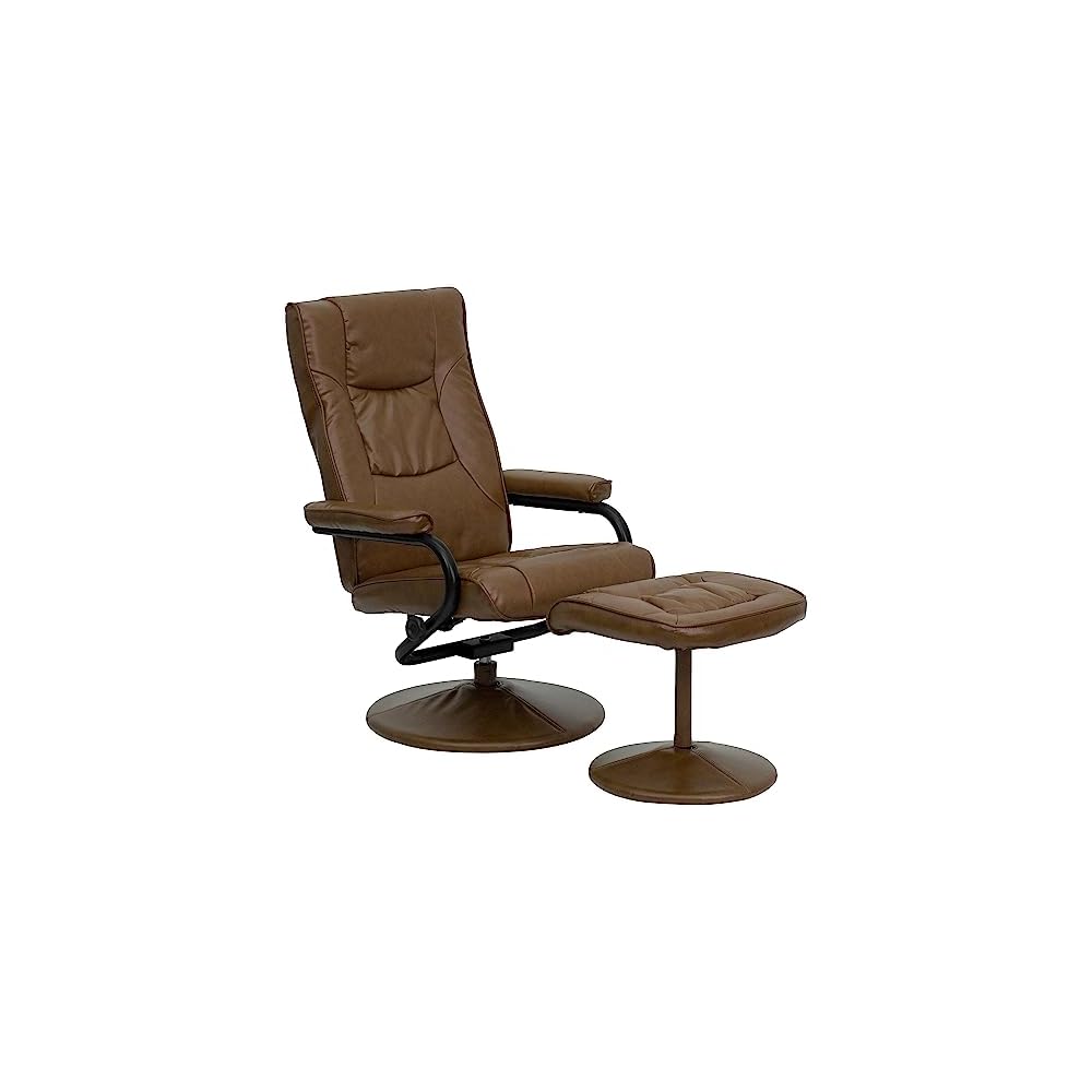Flash Furniture Rachel Contemporary Multi-Position Recliner and Ottoman with Wrapped Base in Cream LeatherSoft