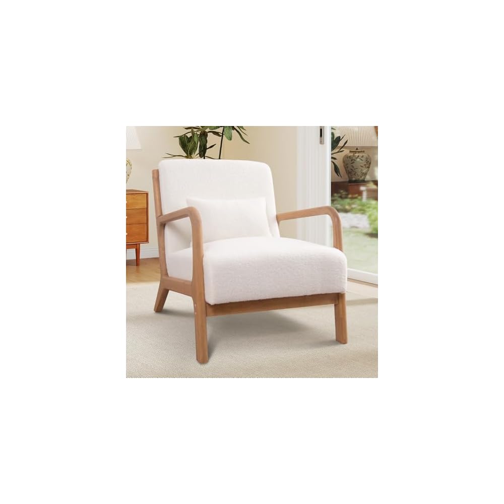ANJ Mid Century Modern Accent Chairs Set of 2, Comfy Fabric Reading Chair with Solid Wood Frame, Easy Assembly Armchair for Living Room,Grey