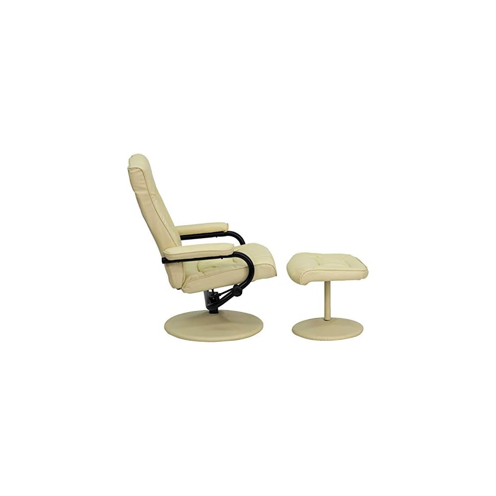 Flash Furniture Rachel Contemporary Multi-Position Recliner and Ottoman with Wrapped Base in Cream LeatherSoft