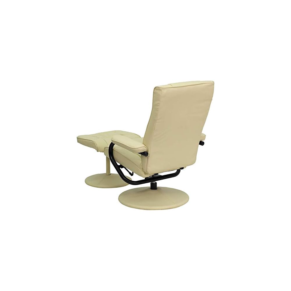 Flash Furniture Rachel Contemporary Multi-Position Recliner and Ottoman with Wrapped Base in Cream LeatherSoft