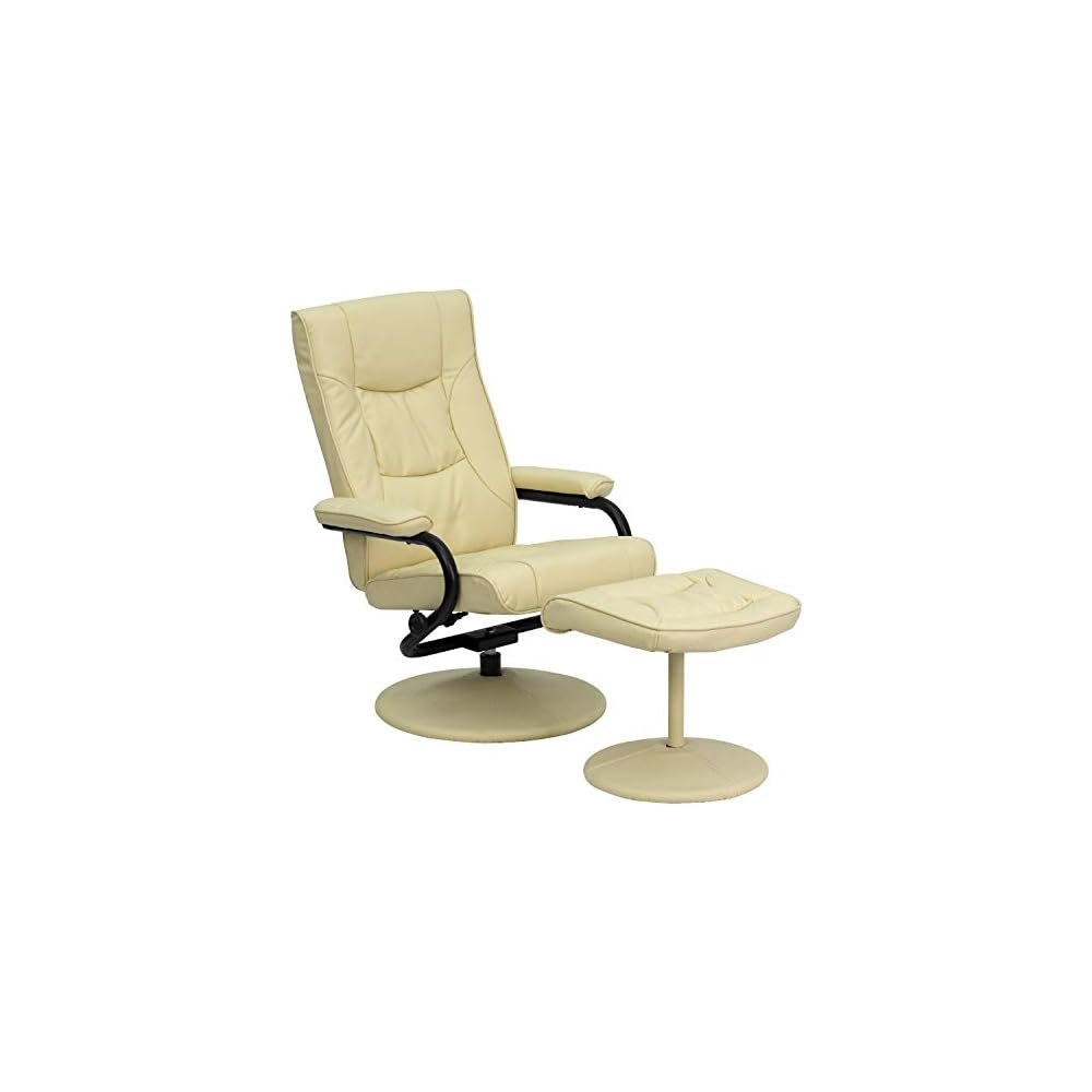 Flash Furniture Rachel Contemporary Multi-Position Recliner and Ottoman with Wrapped Base in Cream LeatherSoft