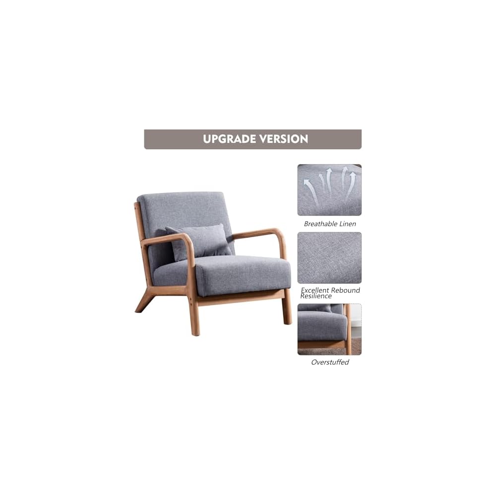 ANJ Mid Century Modern Accent Chairs Set of 2, Comfy Fabric Reading Chair with Solid Wood Frame, Easy Assembly Armchair for Living Room,Grey