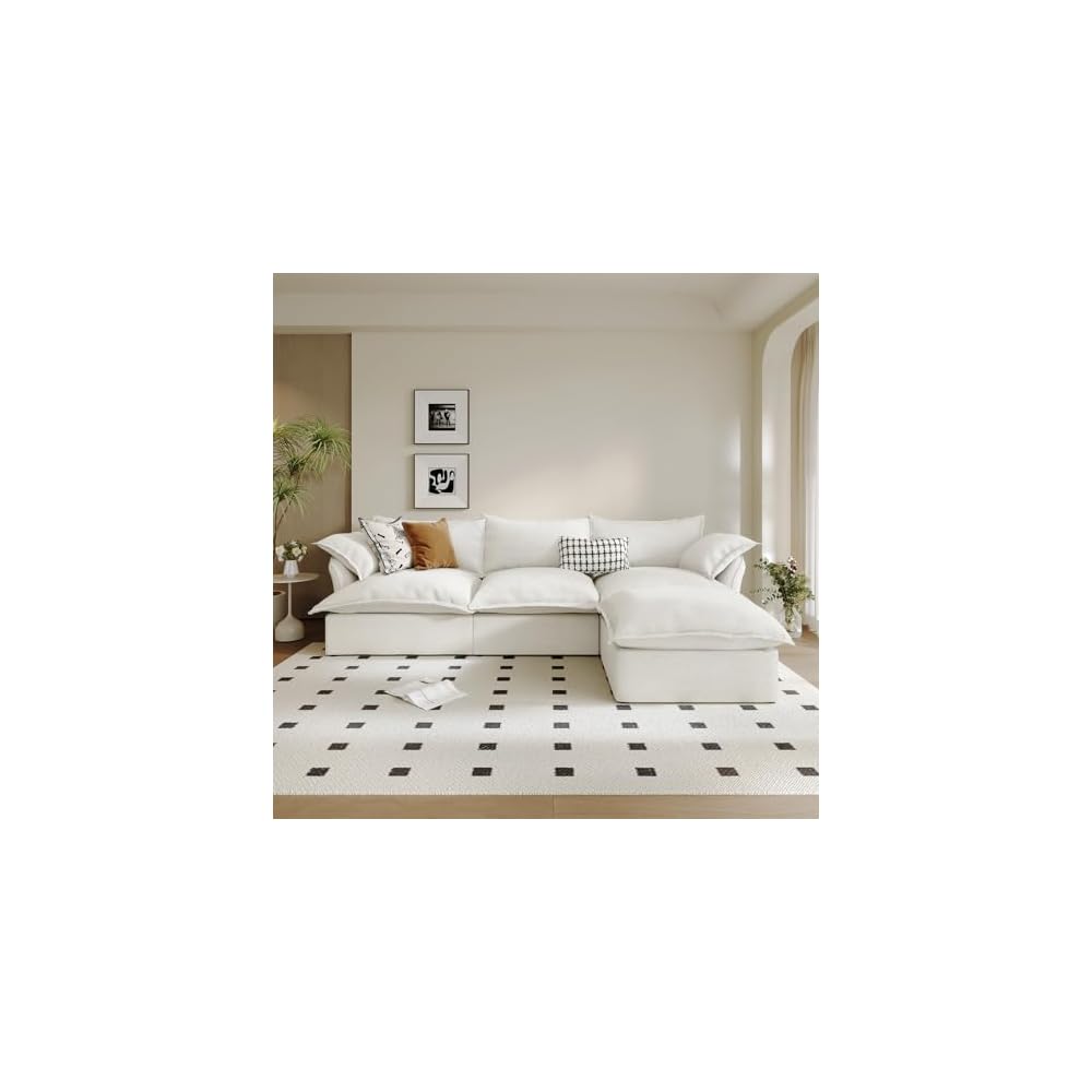 Cloud Sectional Sofa,114.2" Large L Shape Convertible Modular Couches,Down Fill Sectional Sofa,Detachable Couch Cushion Covers,4 Seater Corner Sofa with Ottoman for Living Room, Cream White