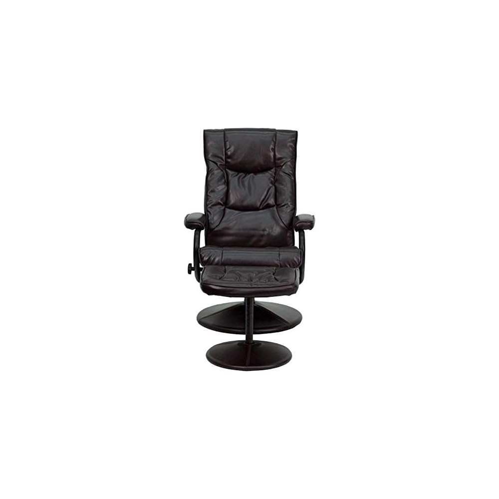 Flash Furniture Rachel Contemporary Multi-Position Recliner and Ottoman with Wrapped Base in Cream LeatherSoft