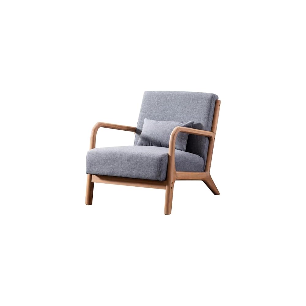 ANJ Mid Century Modern Accent Chairs Set of 2, Comfy Fabric Reading Chair with Solid Wood Frame, Easy Assembly Armchair for Living Room,Grey