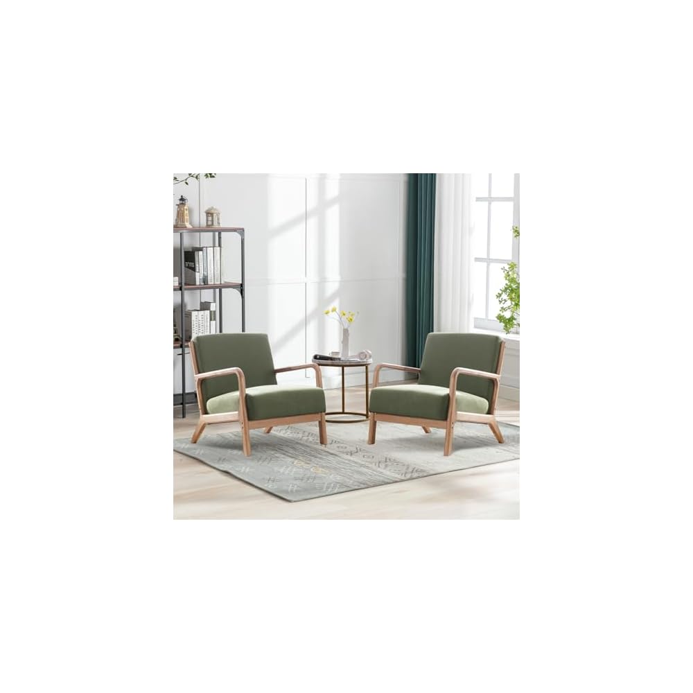 ANJ Mid Century Modern Accent Chairs Set of 2, Comfy Fabric Reading Chair with Solid Wood Frame, Easy Assembly Armchair for Living Room,Grey