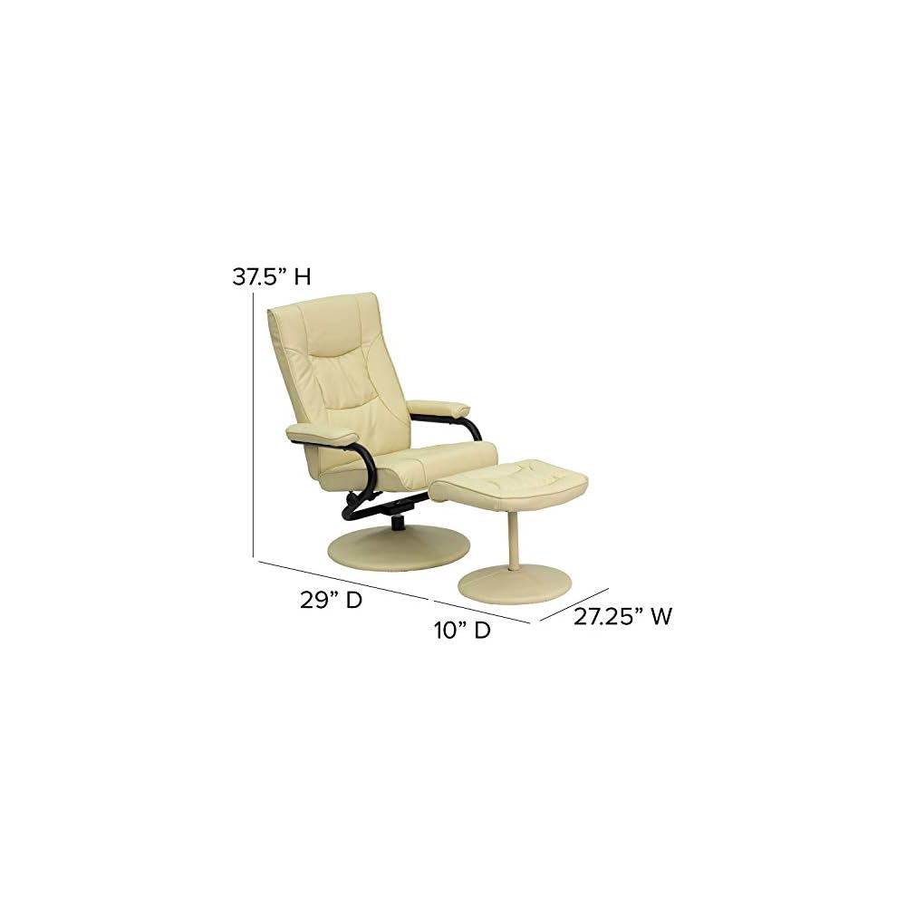 Flash Furniture Rachel Contemporary Multi-Position Recliner and Ottoman with Wrapped Base in Cream LeatherSoft