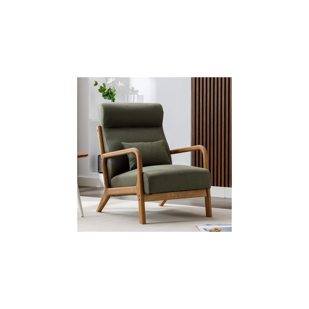 ANJ Mid Century Modern Accent Chairs Set of 2, Comfy Fabric Reading Chair with Solid Wood Frame, Easy Assembly Armchair for Living Room,Grey