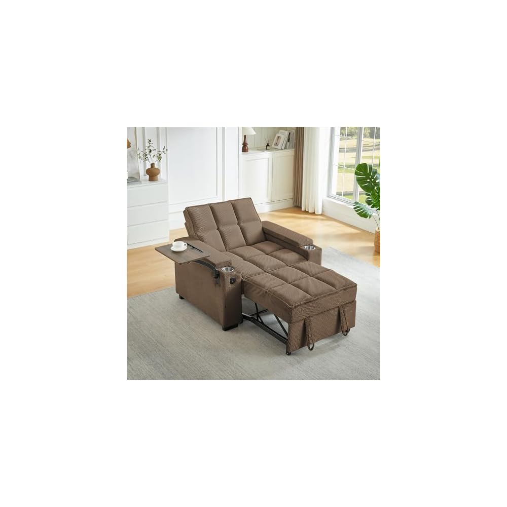KCGKCG 44" Single Sleeper Chair Bed, Pull Out Sleeper Sofa Bed, Coffee