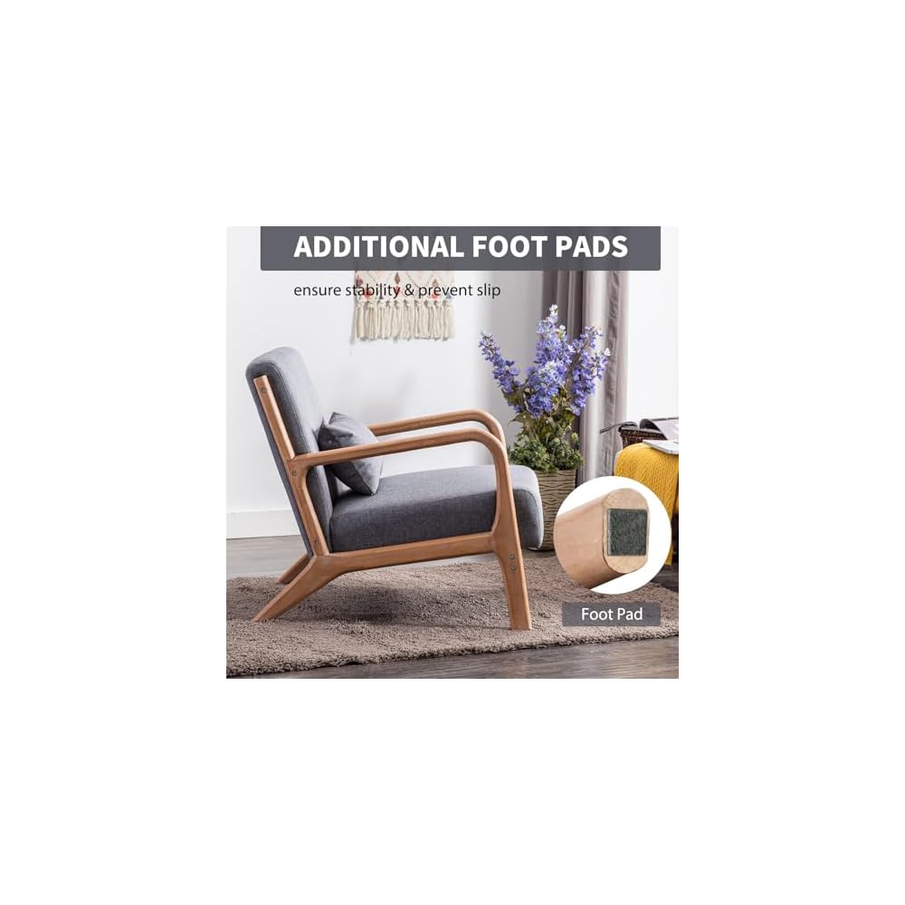 ANJ Mid Century Modern Accent Chairs Set of 2, Comfy Fabric Reading Chair with Solid Wood Frame, Easy Assembly Armchair for Living Room,Grey
