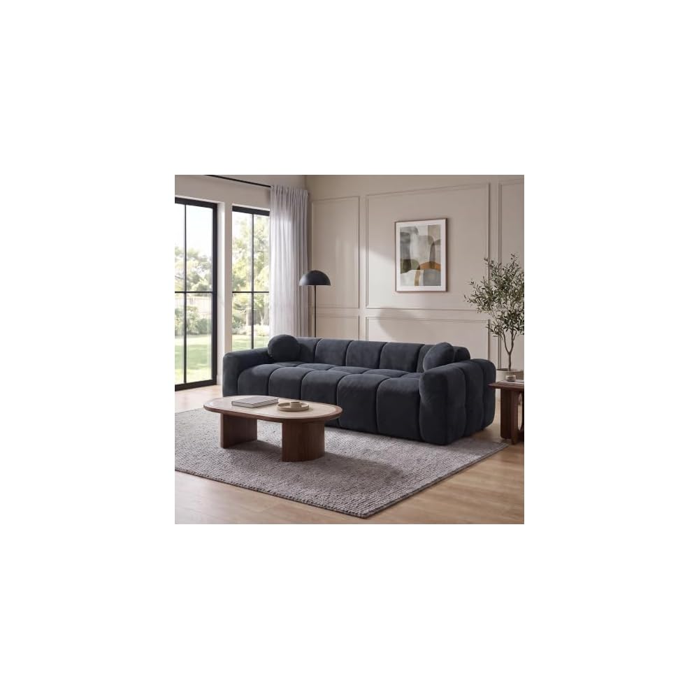 98.4" Cloud Sofa Couches, Comfy Upholstered Corduroy 3-Seater Boneless Marshmallow Couch, Modern Oversized Loveseat Sofa with Pillows for Living Room Apartment Small Spaces, Black