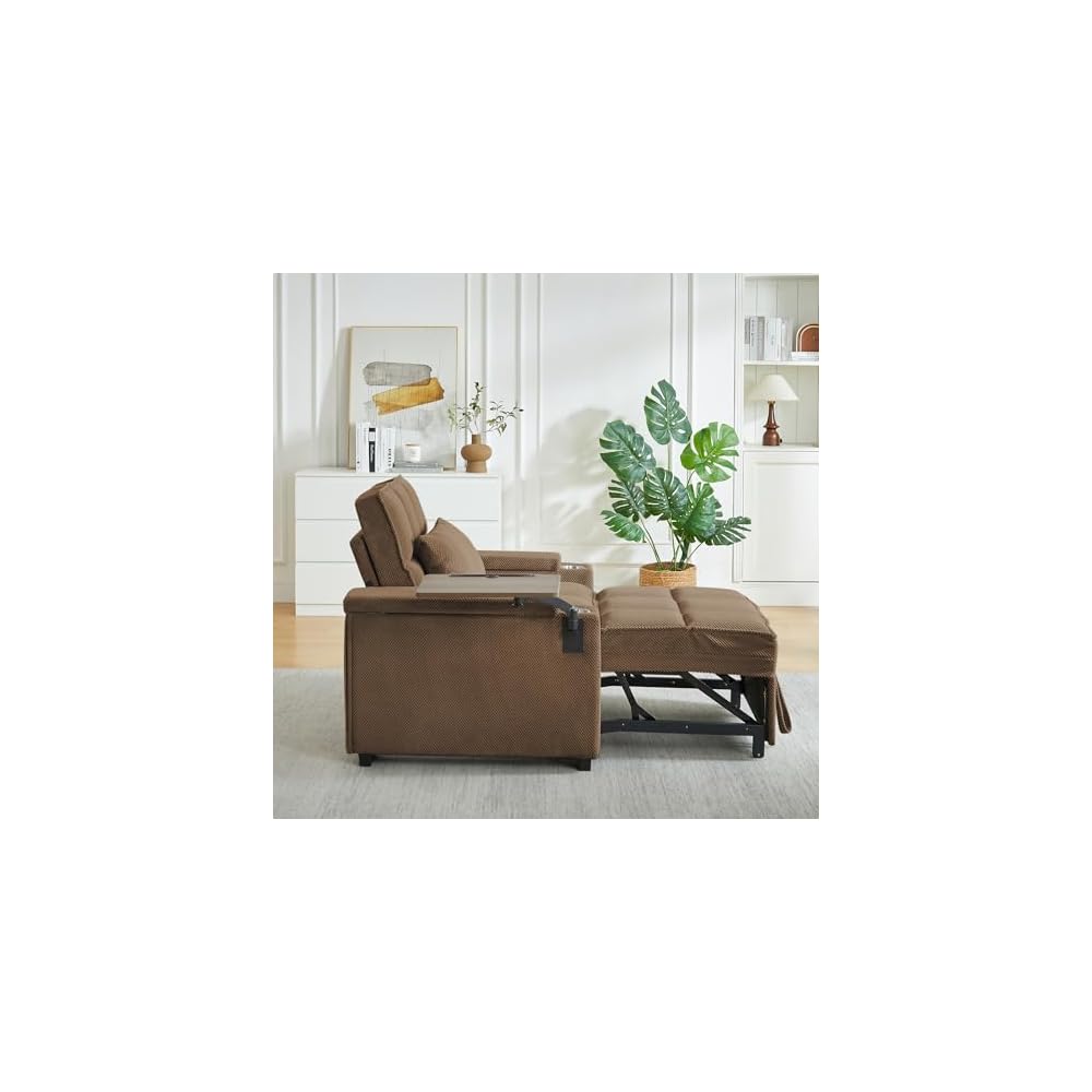 KCGKCG 44" Single Sleeper Chair Bed, Pull Out Sleeper Sofa Bed, Coffee