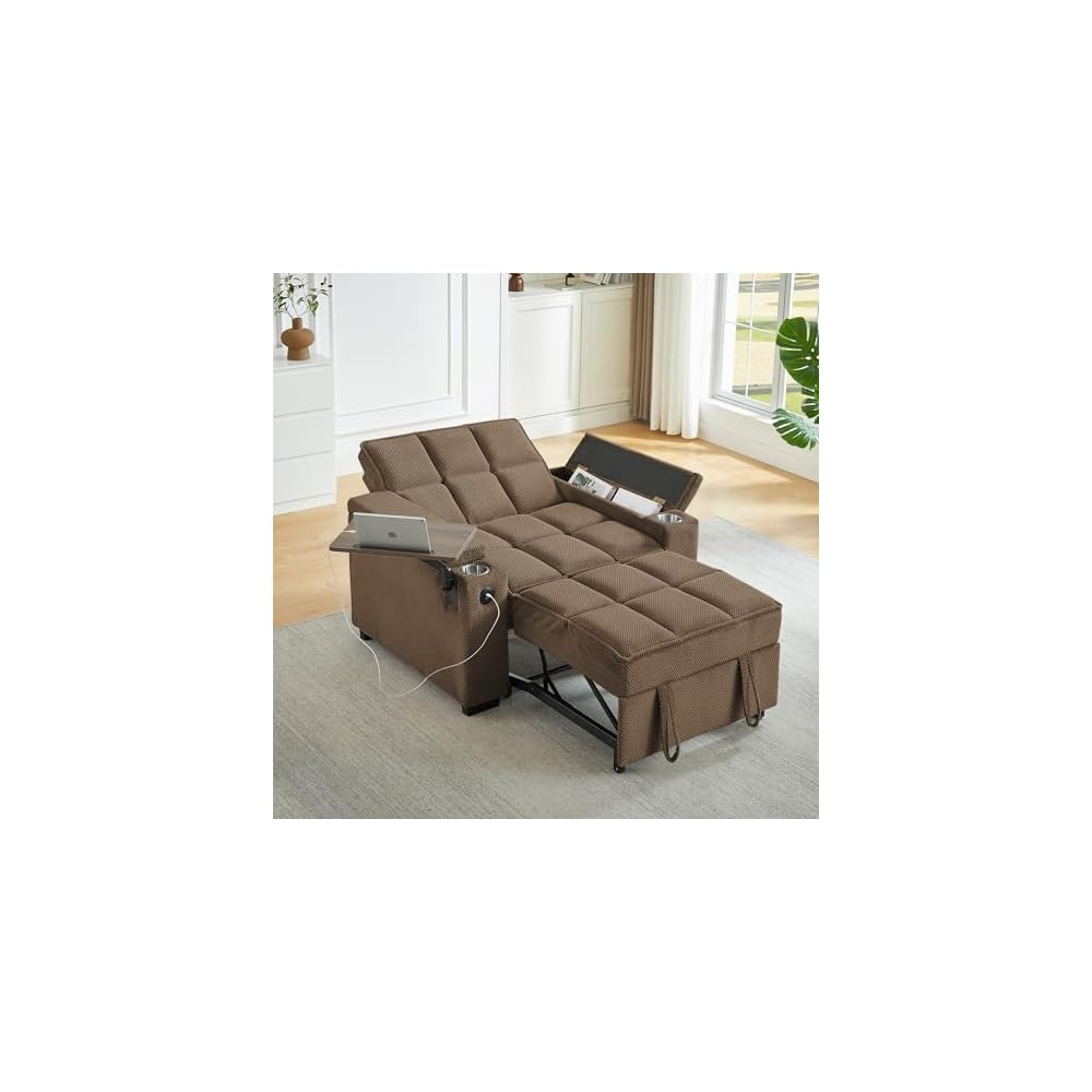 KCGKCG 44" Single Sleeper Chair Bed, Pull Out Sleeper Sofa Bed, Coffee