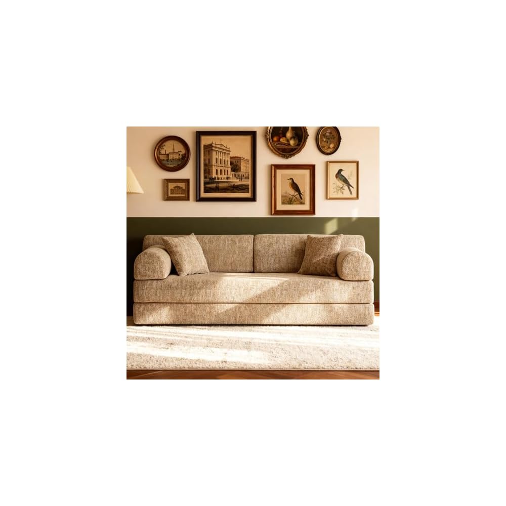 KEIKI 4-in-1 Folding Convertible Sofa Bed, 78" Oversized Loveseat Sleeper with Pull Out Bed, Corduroy Upholstered Boneless Apartment Size Couch for Living Room, Soft Chaise Lounge for Studio, Ochre