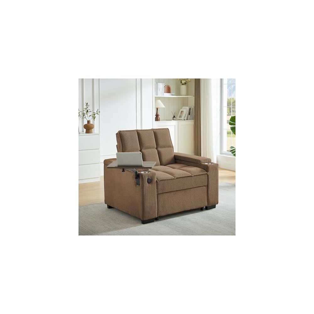 KCGKCG 44" Single Sleeper Chair Bed, Pull Out Sleeper Sofa Bed, Coffee