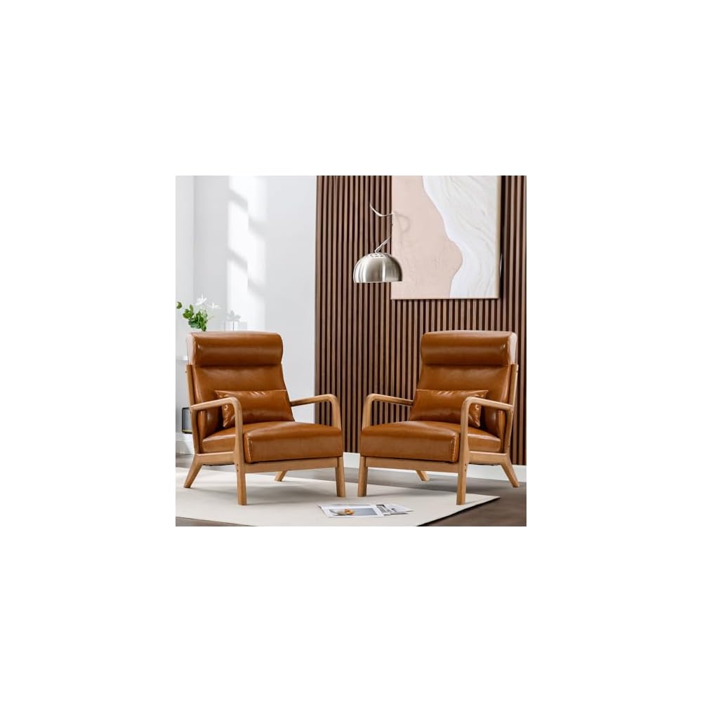 ANJ Mid Century Modern Accent Chairs Set of 2, Comfy Fabric Reading Chair with Solid Wood Frame, Easy Assembly Armchair for Living Room,Grey