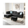 98" Linen Blend L-Shaped Sectional Sofa with Ottoman, Charcoal Grey