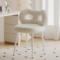 Modern Vanity Chair, Upholstered Faux Leather Vanity Chair Stool 360° Swivel Accent Chair with Cute Bow Backrest for Bedroom Living Room, White