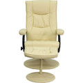 Flash Furniture Rachel Contemporary Multi-Position Recliner and Ottoman with Wrapped Base in Cream LeatherSoft