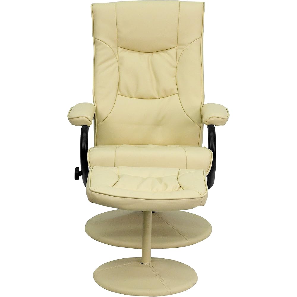 Flash Furniture Rachel Contemporary Multi-Position Recliner and Ottoman with Wrapped Base in Cream LeatherSoft