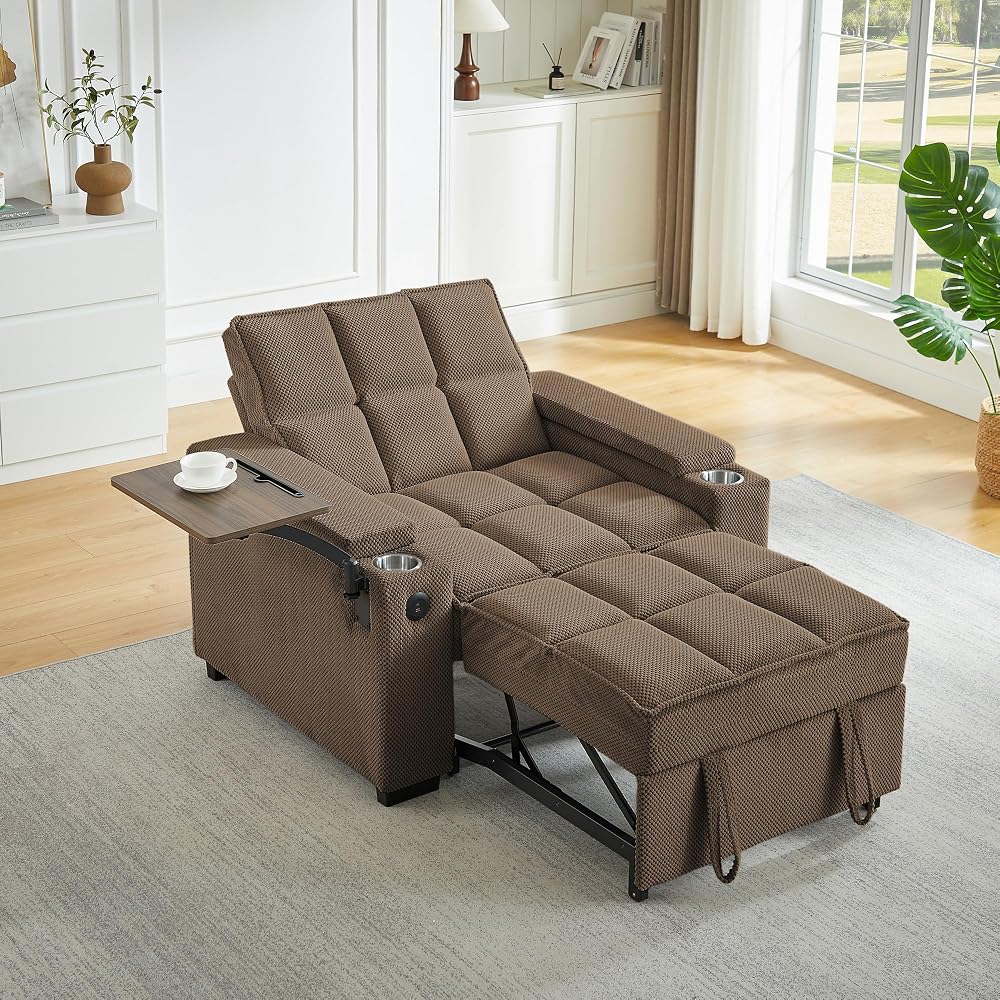 KCGKCG 44" Single Sleeper Chair Bed, Pull Out Sleeper Sofa Bed, Coffee